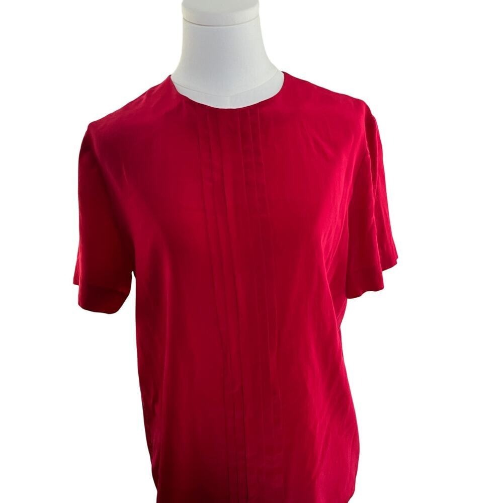Vintage Kasper Blouse 10 Red 100% Silk Pleated Front Classic‎ 90s Career Top